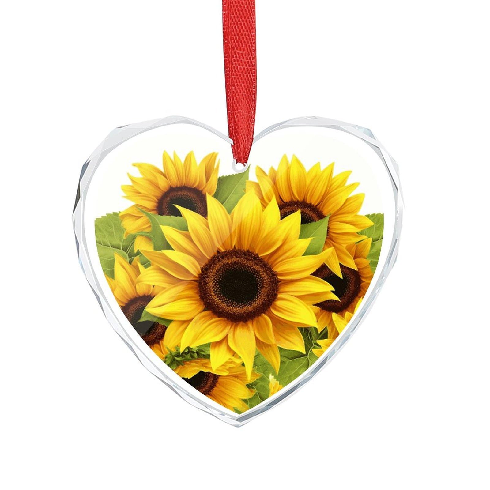 Wsoihfec Style Sunflower Engagement Gifts For Couples, Glass Ornaments Just Married Bridal Shower Decor, Heart Keepsake Decor For Bride & Groom