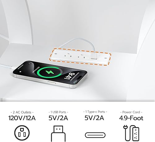 Miniatura 4 de Juego de 2 mesas auxiliares con estación de carga, mesa auxiliar con puertos USB y tomas, mesita de noche, mesita de noche de 3 niveles con estante