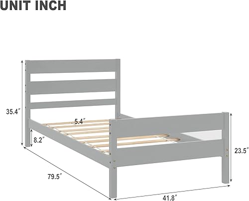 Miniatura 2 de Cama individual con cabecero y estribo, gris