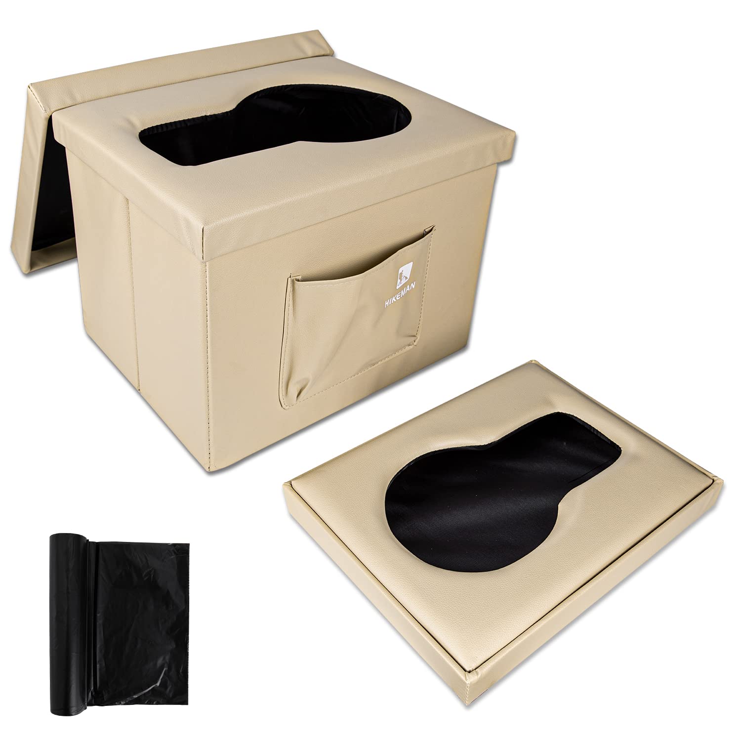 HIKEMAN Camping Toilets Portable - Collapsible Travel Toilet Outdoor Toilet,Campervan Toilet,Toilet Bucket with Lid for Home Camping Boat Hiking Long Trips Beach (Khaki)