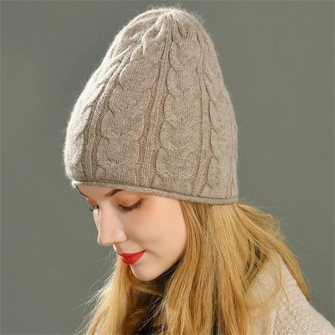 Gorros Para Mujer, Gorro De Invierno Cálido De Doble Capa, Mezcla De Lana, Gorros Tejidos, Gorro Con Patrón Torcido