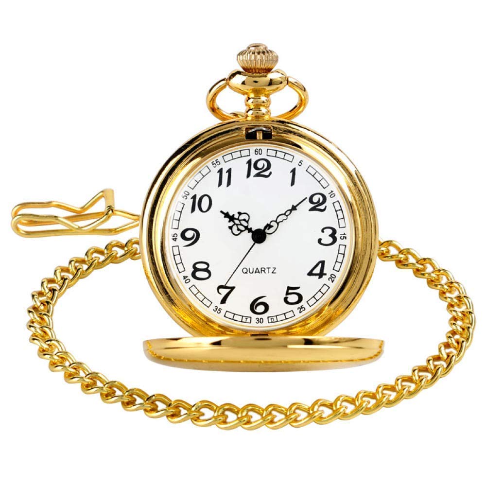Montre de poche quartz avec chaîne dorée lisse pour homme - Style moderne
