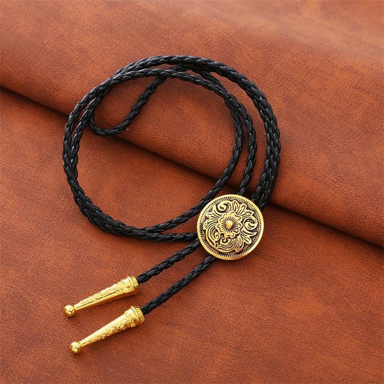 Image of Western Cowboy Bolo tie for Men Women Gold Silver Death Skull Moth Cross Bolo Tie Christmas Deer Rooster Wolf Necktie Gift