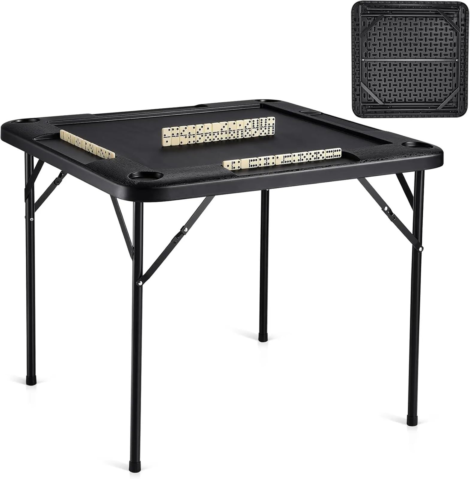 Zusammenklappbarer Mahjong-Tisch Mahjong-Tisch, quadratisch, Klappkarte for 4 Spieler, mit Getränkehaltern, Chip-Tabletts und 1 Satz Dominosteine