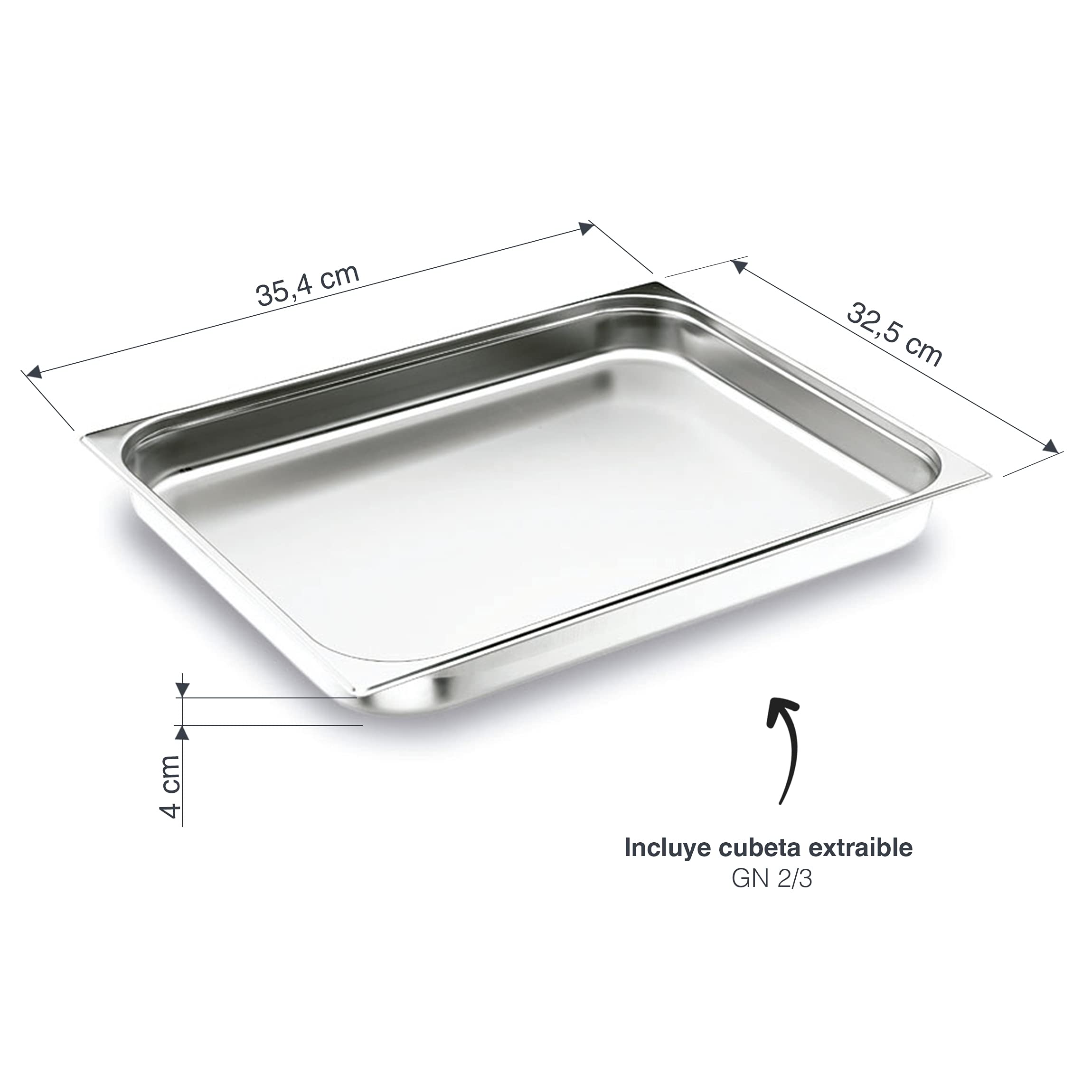 Lacor 60592 - Tabla de Cortar en Madera, Tabla de Cocina para Cortar | En acero inoxidable, superficie de corte higiénica y estable; ideal para cocina profesional y uso diario en casa