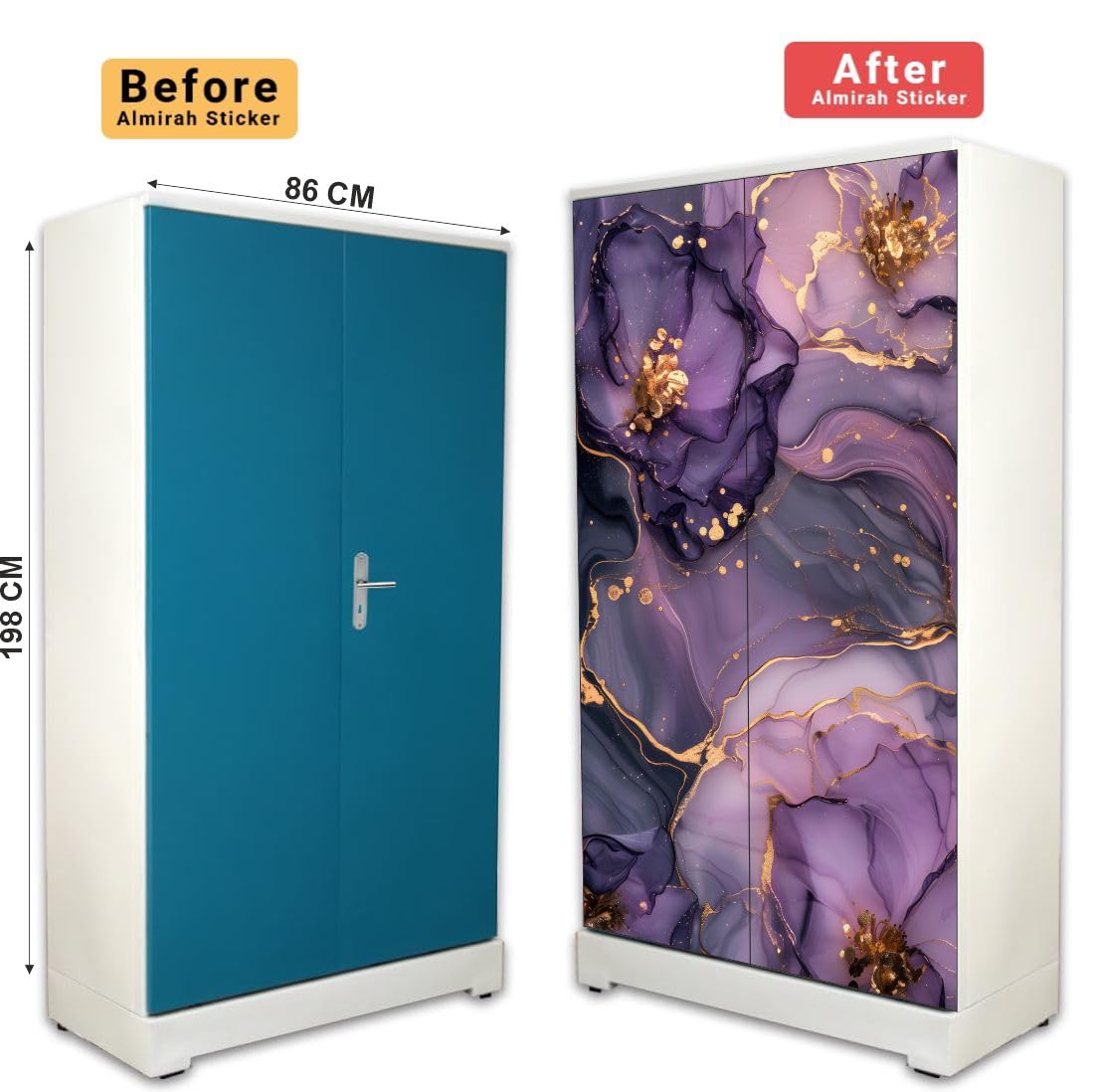 Almirah Sticker Waterproof Vinyl | Self-Adhesive Floral Design Wardrobe Cover | Bedroom Decoration | (186 x 83 cm) (Design-34) 3