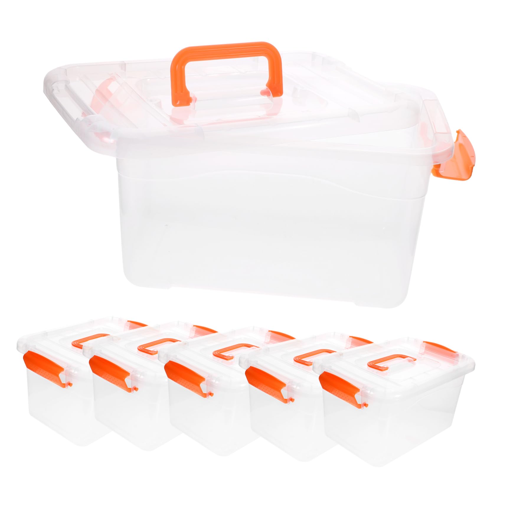 6 Cajas de Almacenamiento Transparentes Organizadores Portátiles de 3 Litros Tapa y Asas en Material Pp y Abs Hogar