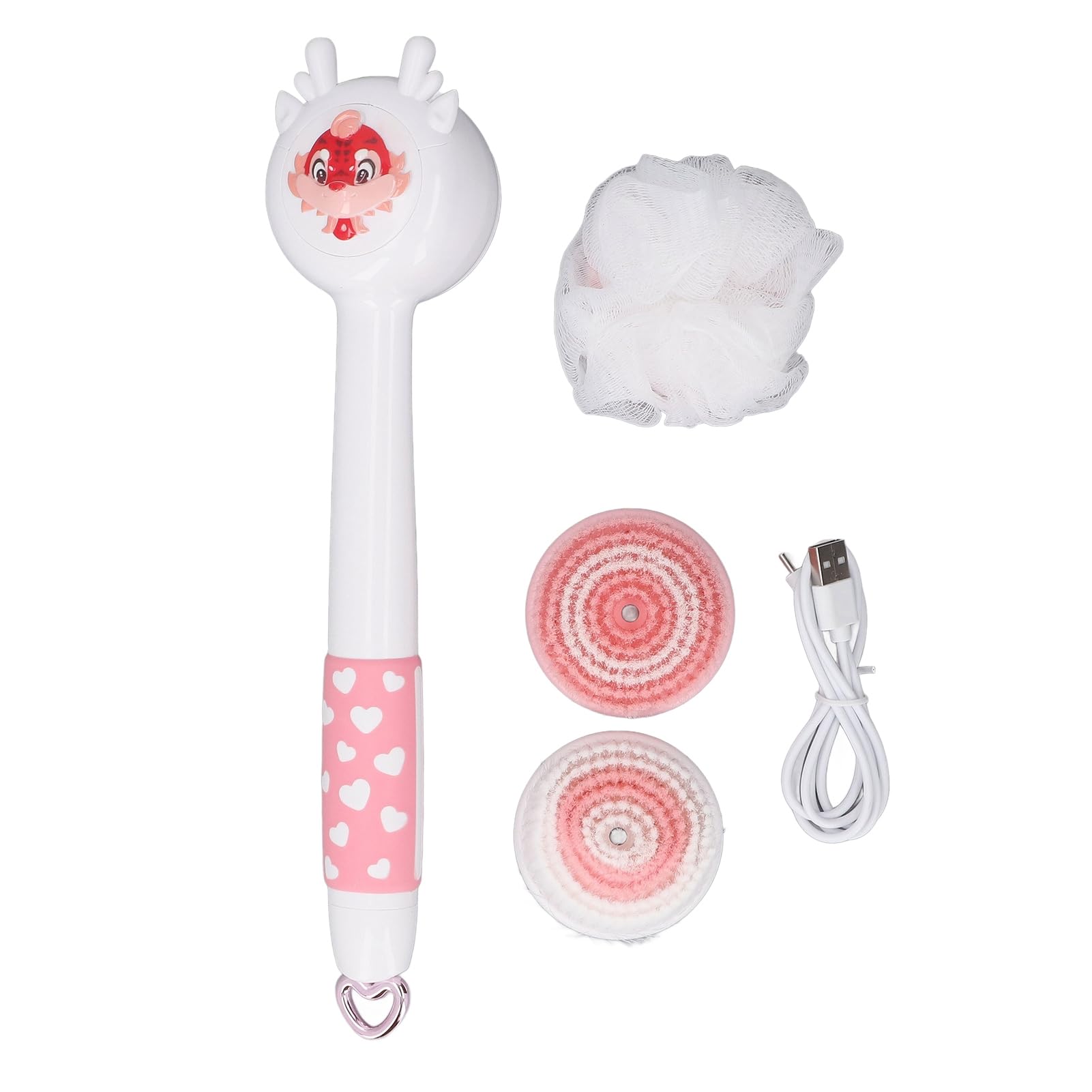 Electric Body Brush for Kids, Long Handle Automatic 2 Speed Water Type C Charging Back Scrubber for Children's Bath Time (Pink)
