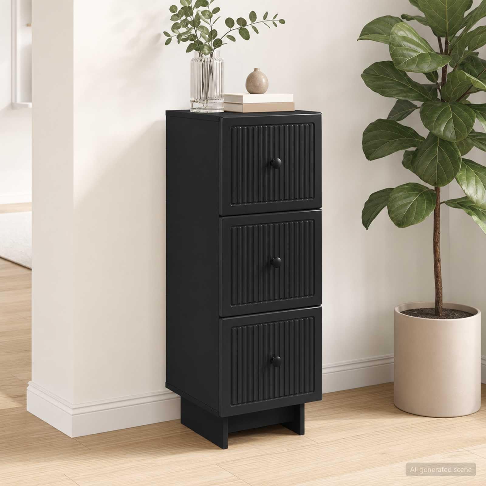 Armoire à Tiroirs Noire 33 x 34,5 x 90 cm Bois d'Ingénierie