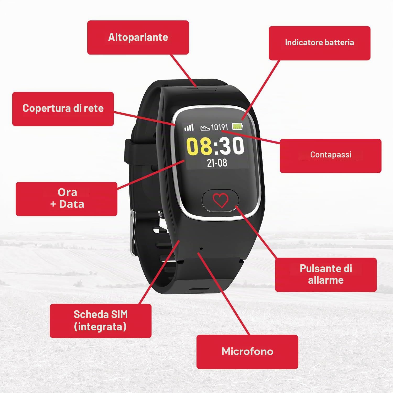 James B6 - Orologio di emergenza e di sicurezza per anziani, rilevamento delle cadute, pulsante di chiamata di emergenza e localizzazione GPS, funzioni di salute, ad esempio pulsazioni, app familiari