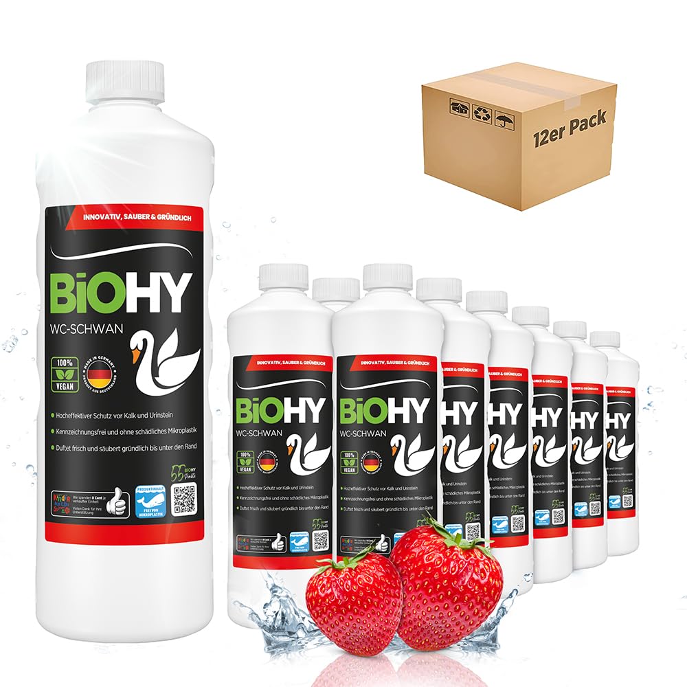 BiOHY WC Cisne (12 botellas de 1 litro) | Gloss Power Gel para una limpieza higiénica hasta el borde, con un agradable y duradero aroma fresco (WC-Schwan)