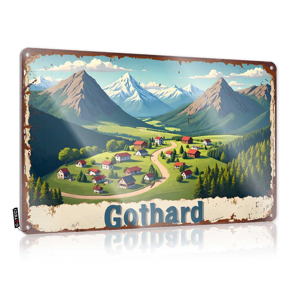 Fzfn Colour Fall Decor Outdoor Decorations Fun | Gothard: A Serene Village Nestled Amongst Majestic Mountains Faded Camping Decoration(30X40cm)