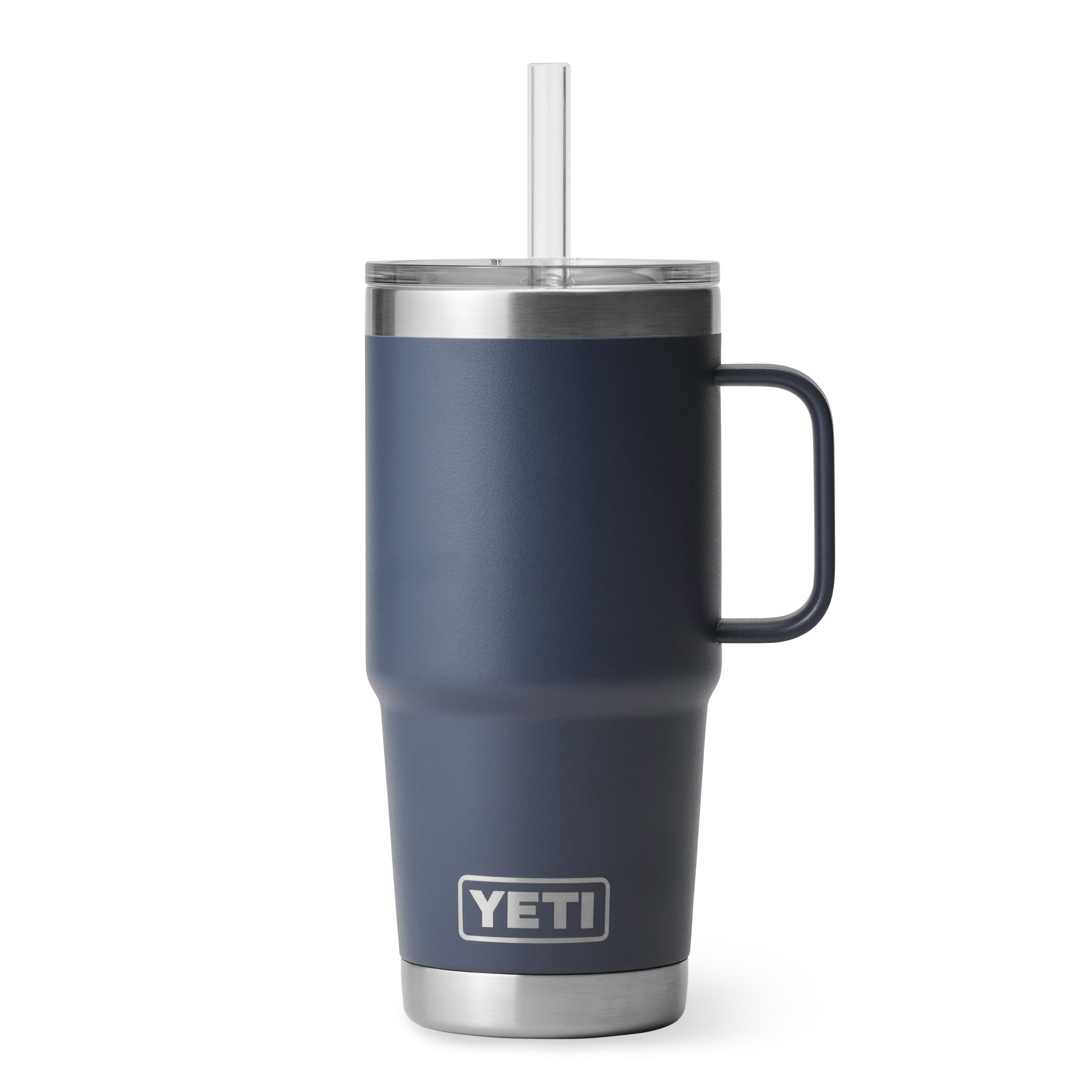 YETI Rambler 25 oz Tumbler with Handle and Straw Lid, Travel Mug Water Tumbler, Vacuum Insulated Cup with Handle, Stainless Steel, Navy