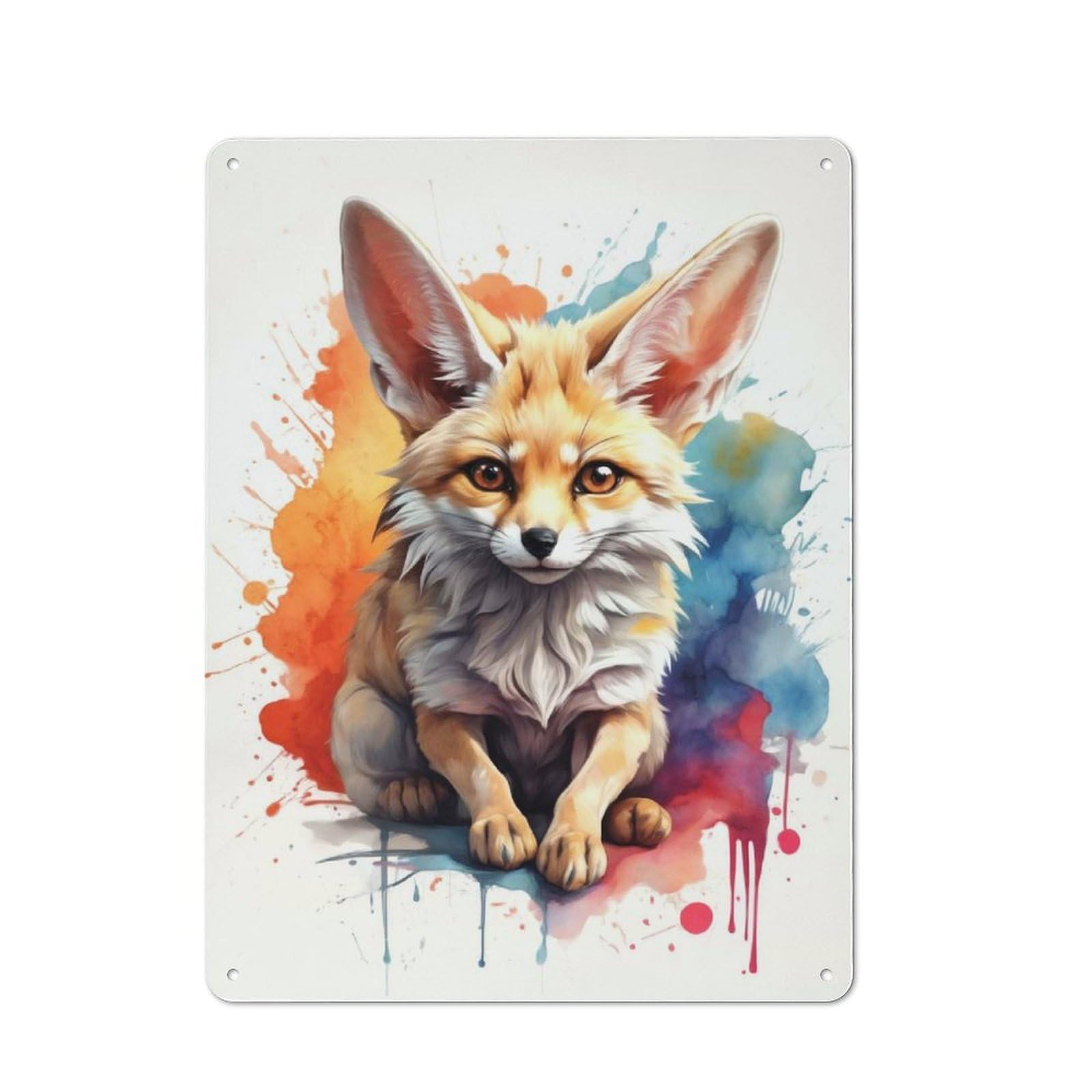 Junmoney Watercolor Fennec Fox Vintage Tin Sign 40X30cm For Home Bar Wall, For Collectors Of Vintage Metal Wall Decor