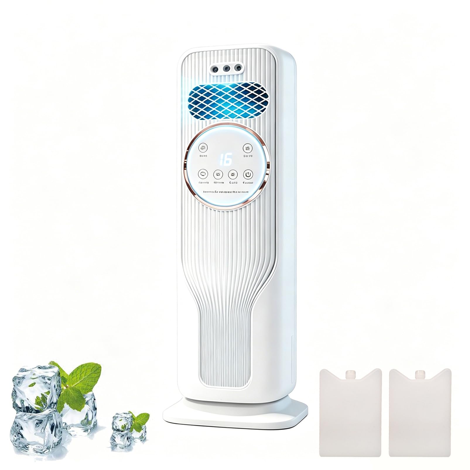 MESCXTY Portable Evaporative Air Cooler, 4-in-1 Tower Fan with Remote, 12H Timer & 3 Speeds, LED Display Quiet Cooling for Bedroom Office white