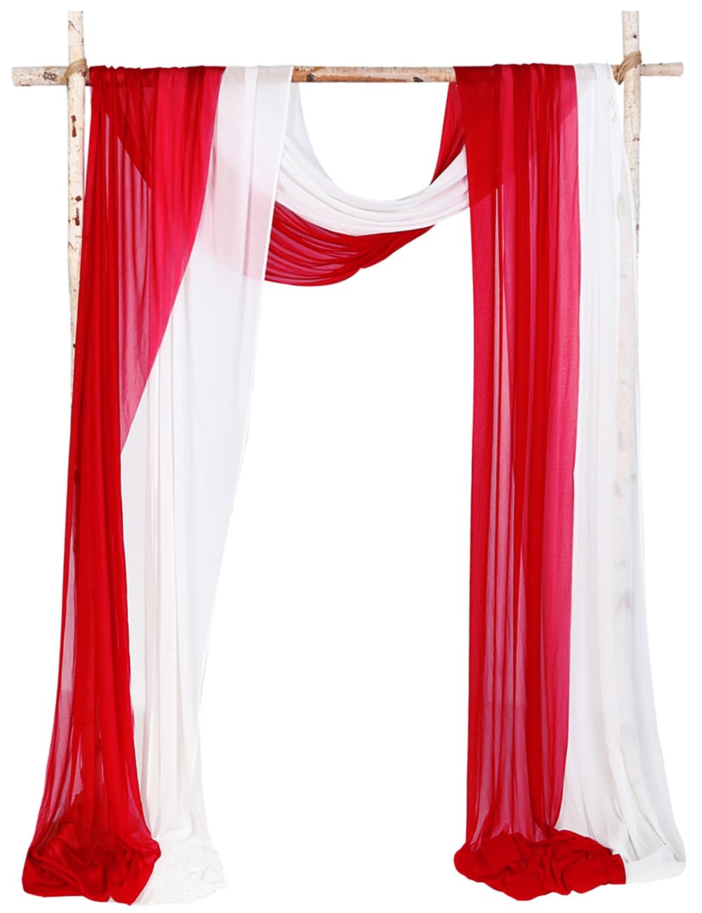 Cytdkve White & Red 2 Panels 18Ft Wedding Arch Draping Fabric, Sheer Arch Drapes For Wedding Party Backdrop (Slightly Shimmery, )