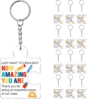 12 Pcs Student Gifts from Teacher Bulk, Inspirational End of Year Student Gifts, Affirmation Awards Gift for Students, Just Want to Highlight How Amazing You Are Acrylic Puzzle Piece Keychains