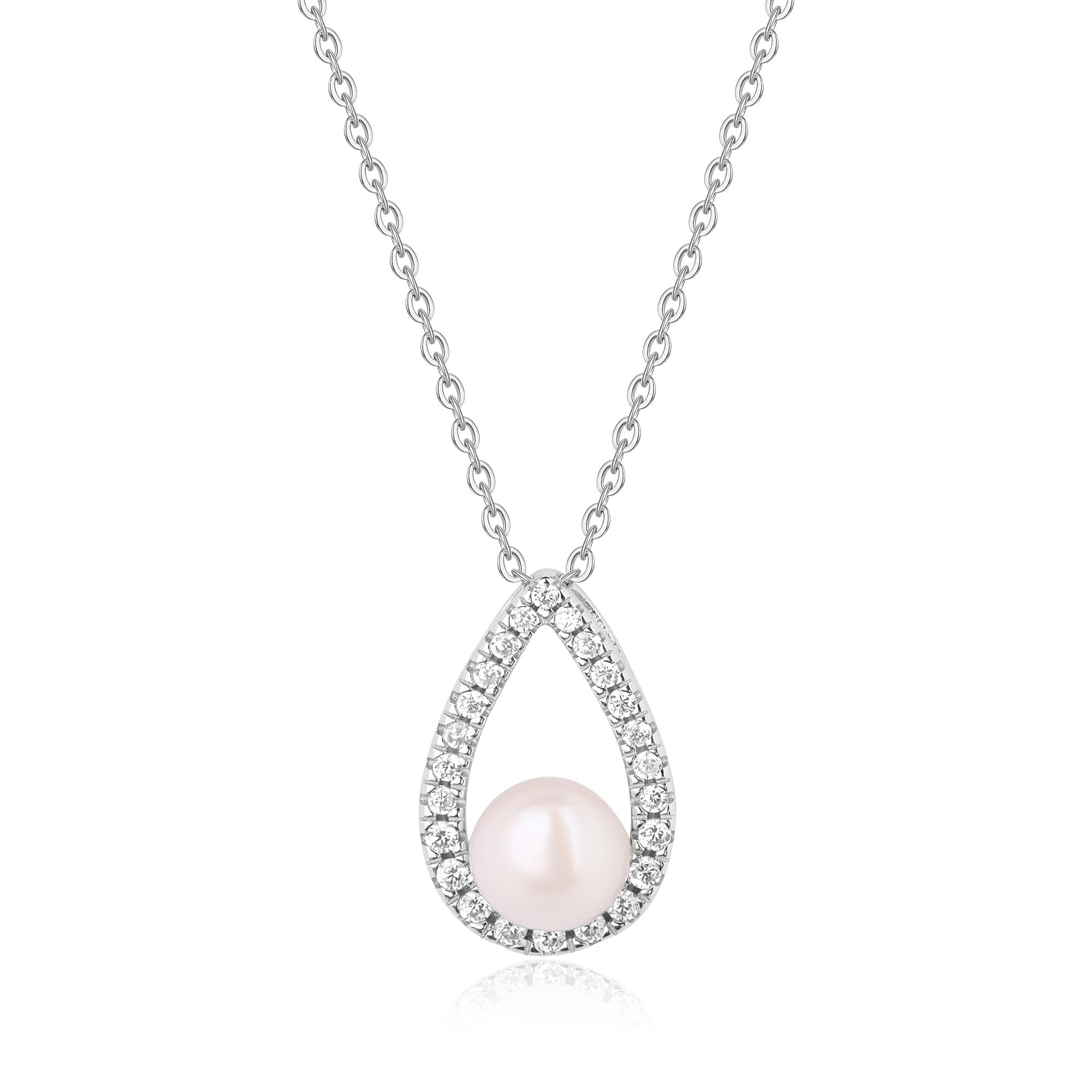 GAVU Collana Donna Argento 925 con Ciondolo Goccia con Perla Coltivata di Acqua Dolce