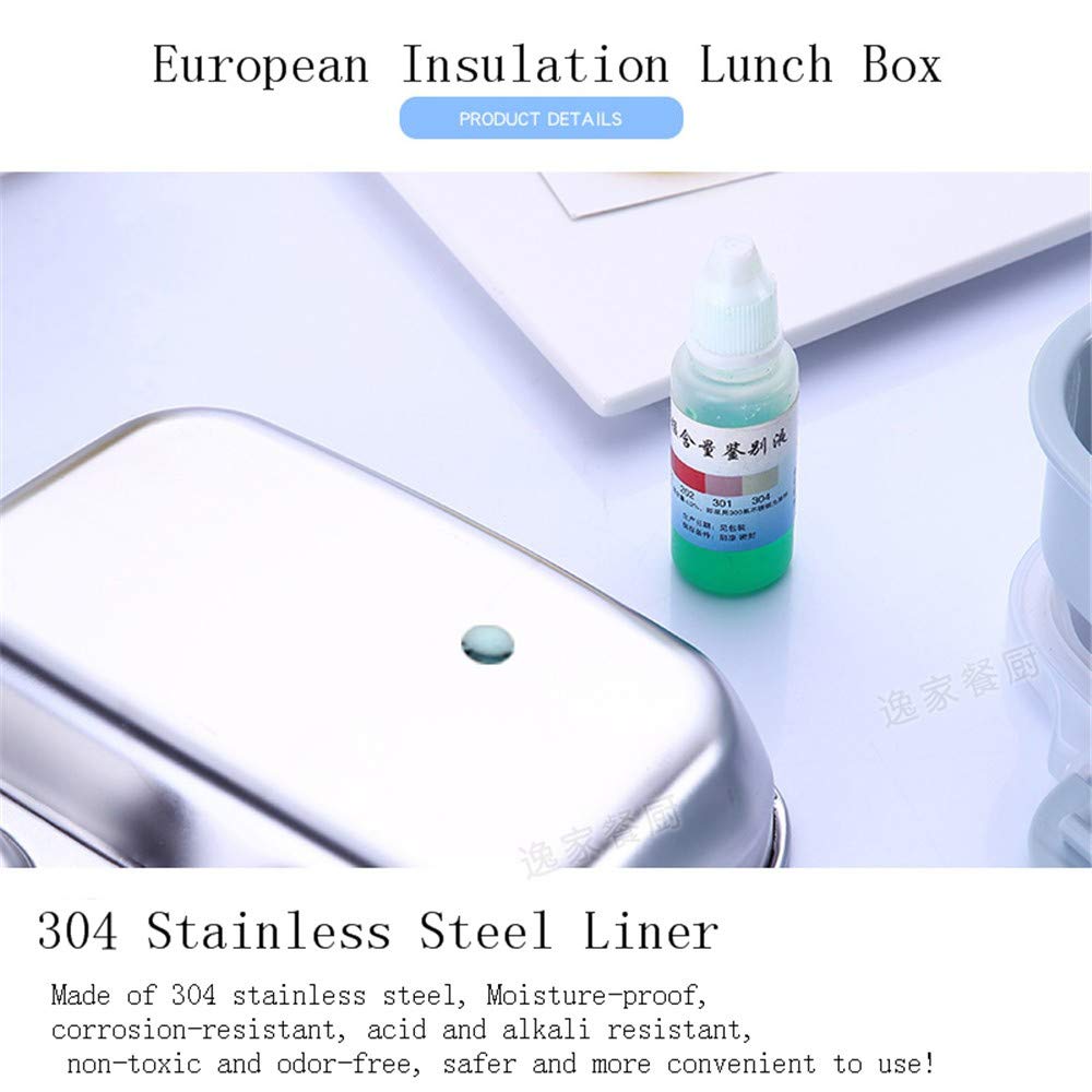 IHOUSE Fiambrera con Aislamiento de Acero Inoxidable + Paquete de Aislamiento,Compartimento a Prueba de Fugas,calefacción por microondas,contenedor de Alimentos para adultos1.1L 20.4x10.7x3.5cm azu
