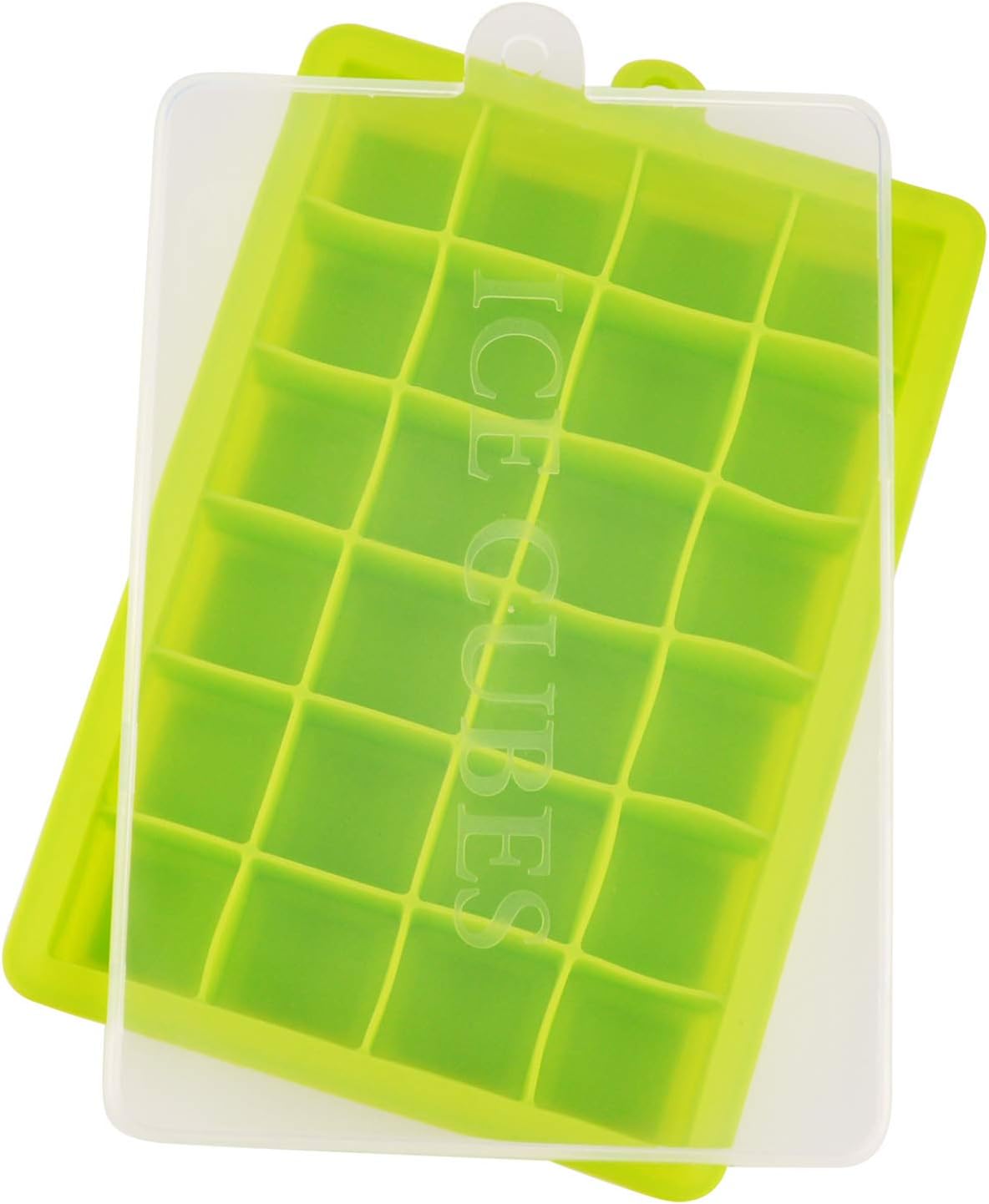 Ice Cube Tray, Silicone Square Ice Tray Easy Release Stackable Ice Cube Mold with Removable Lid, 24 Cavity (Green)