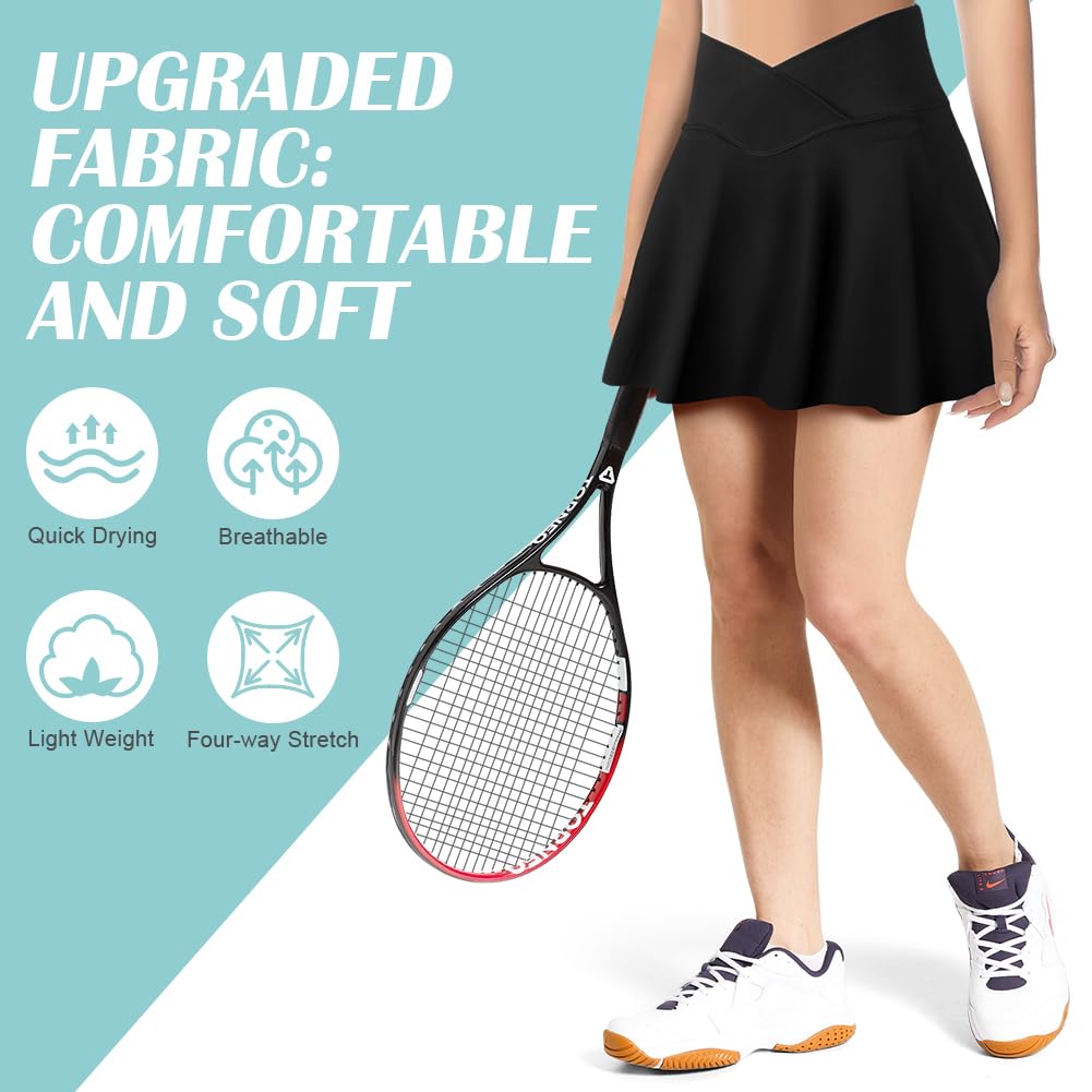 AUYAO Falda Tenis Mujer, Falda Deportiva de Verano con Bolsillo y Pantalón, Faldas de Tenis Plisadas para Mujeres para Golf Senderismo Correr Tenis Ciclismo