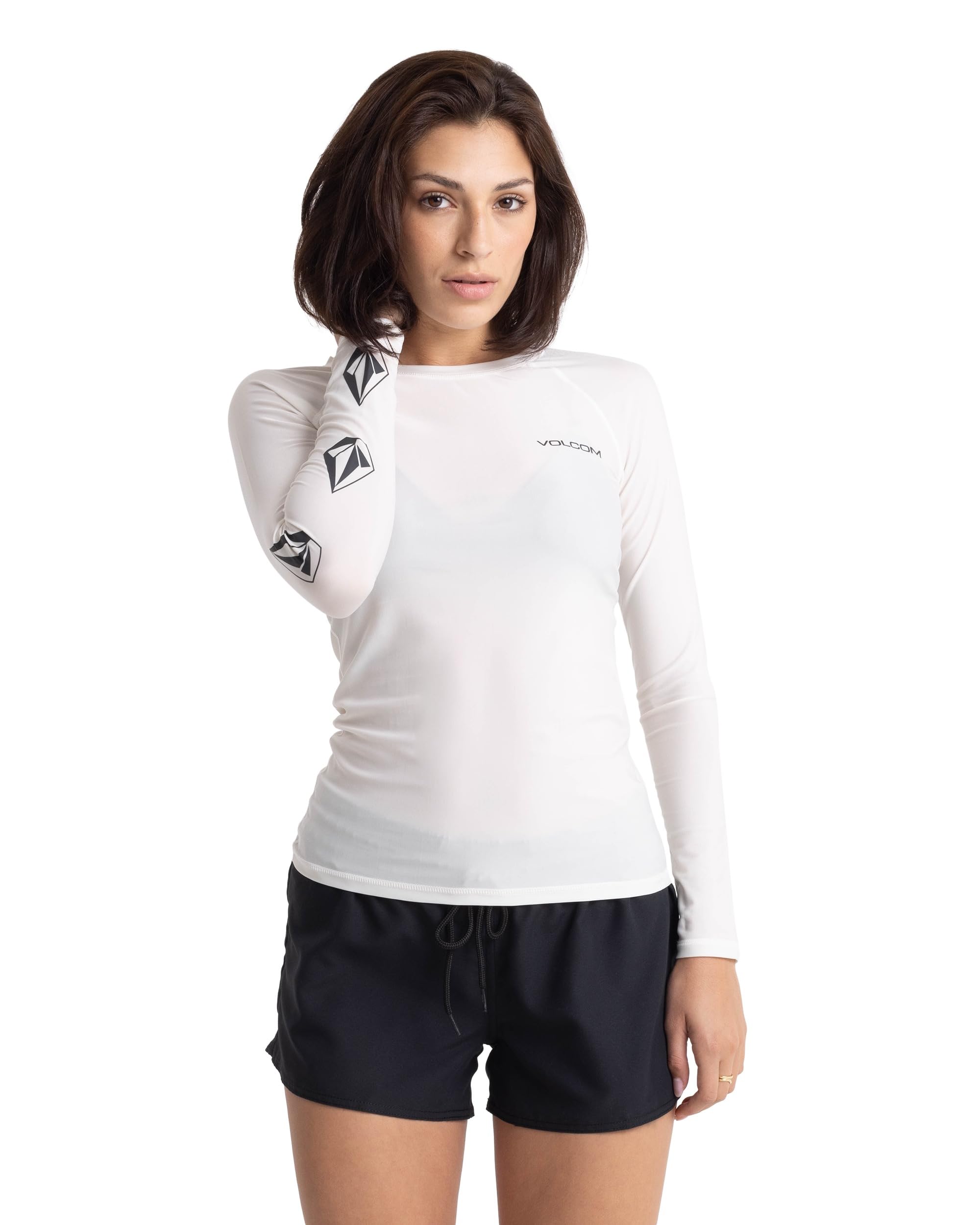 Volcom Women's Simply Core Long Sleeve Rashguard UPF 50+, Star White Tide, Large