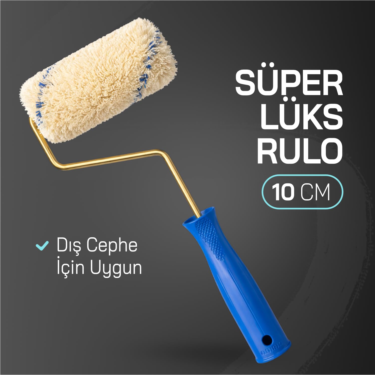 (1 Adet) 10 cm Süperlüks Dış Cephe İçin Boya Rulosu Premium Mavi Saplı Boya Rulosu