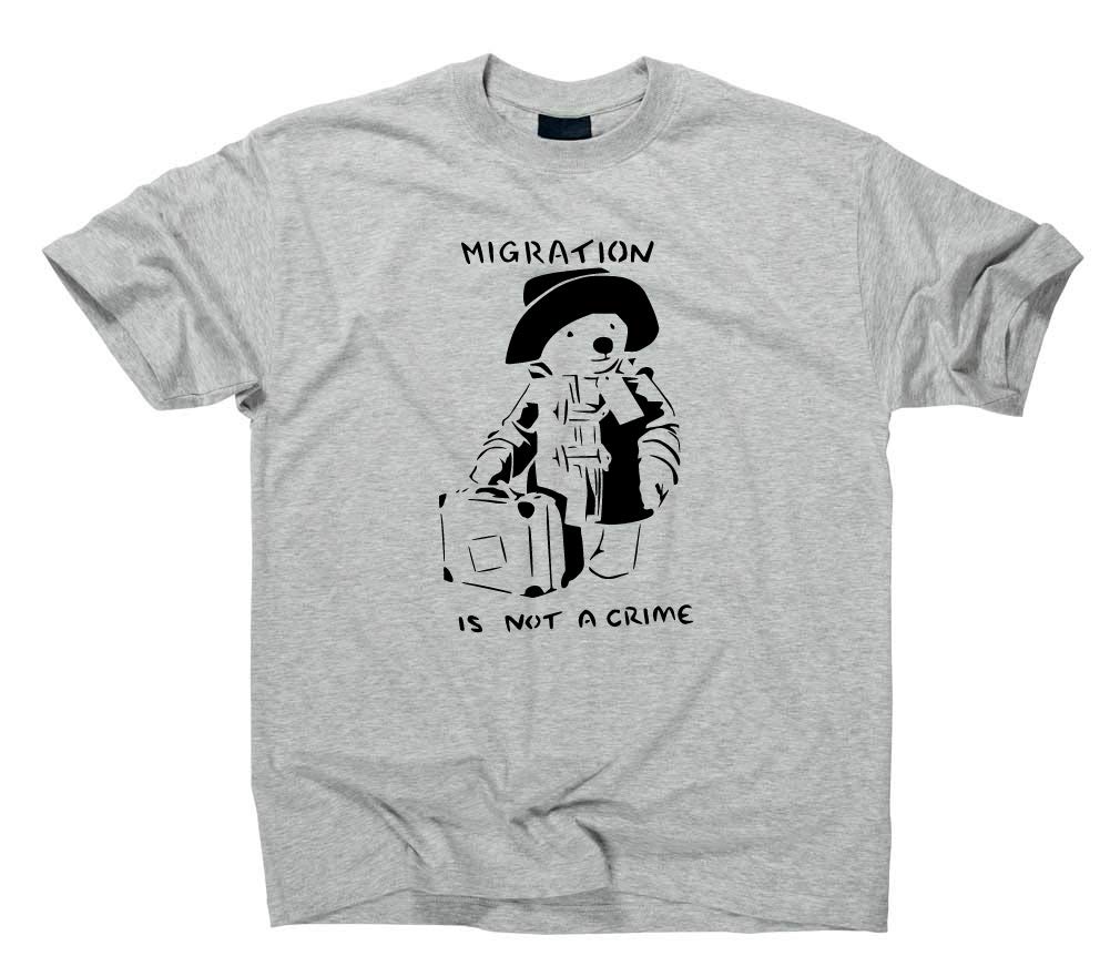 Styletex23 Men's Grey Migration Is Not A Crime Paddington T-Shirt, Xl,