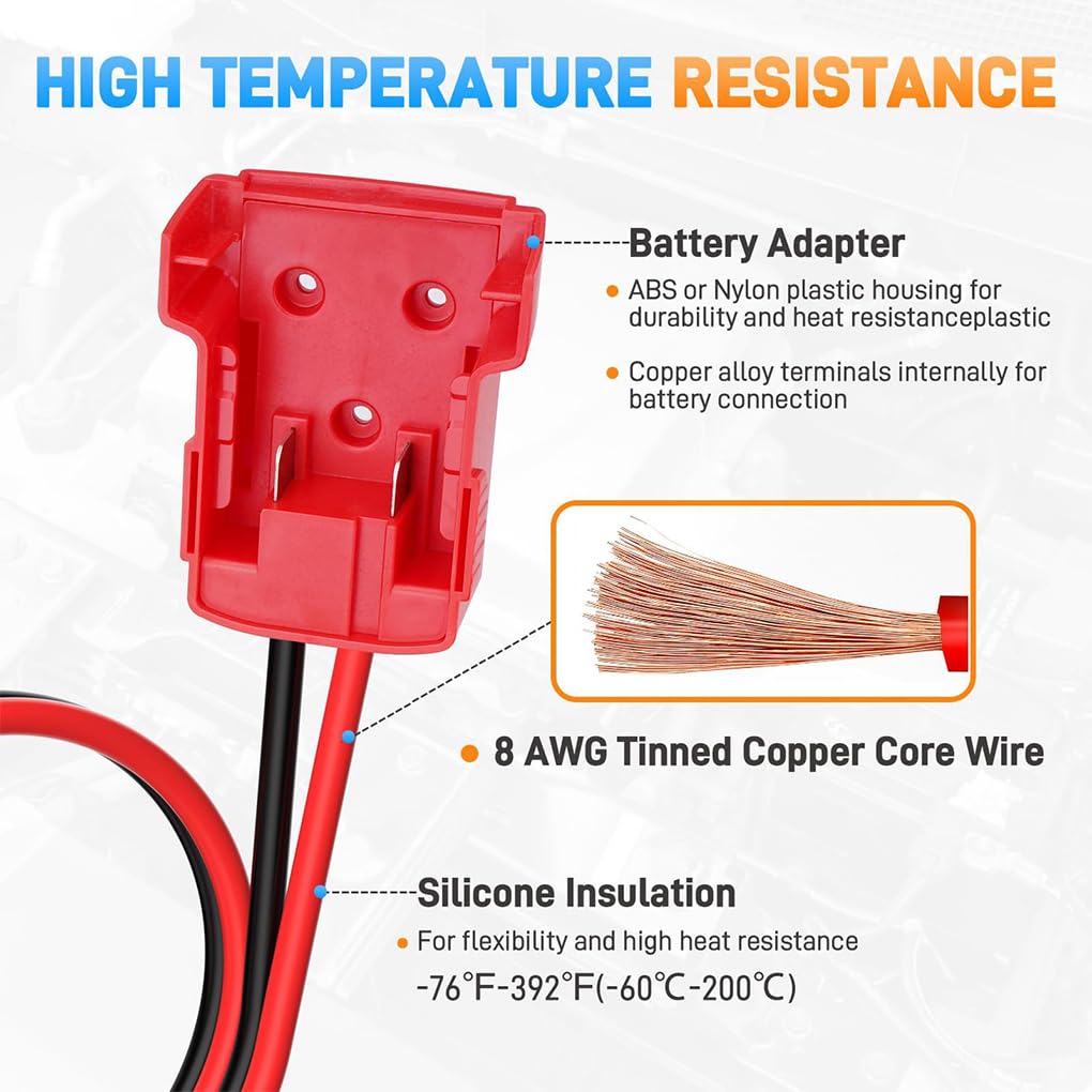 VUIUYOIES Cable de Arranque de batería con Pinza de cocodrilo (Aislamiento de Silicona, fácil de Transportar), 8 AWG-5.9 pies