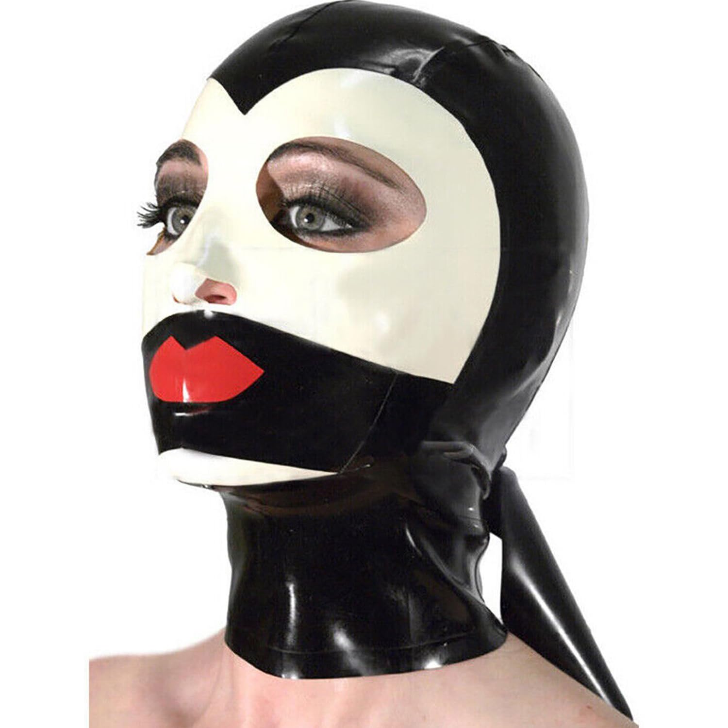 Wxlpcgo Men's Black Latex Hood Exposed Eyes Riding Mask For Wo Cosplay Clubwear With Back Zipper Handmade(Size:l-68Cm)