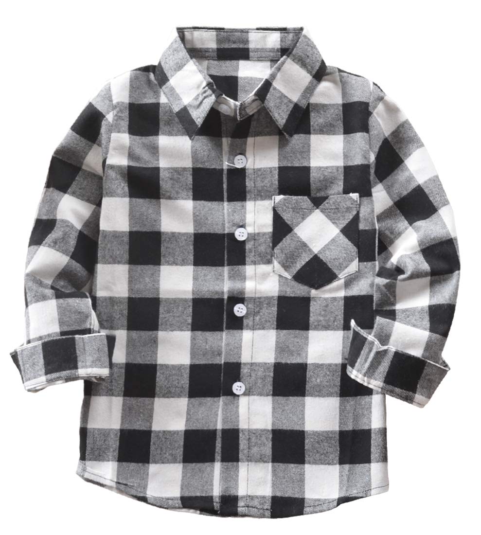Kids Little Boys Girls Baby Long Sleeve Button Down Red Plaid Flannel Shirt Plaid Girl Boy NB-6T