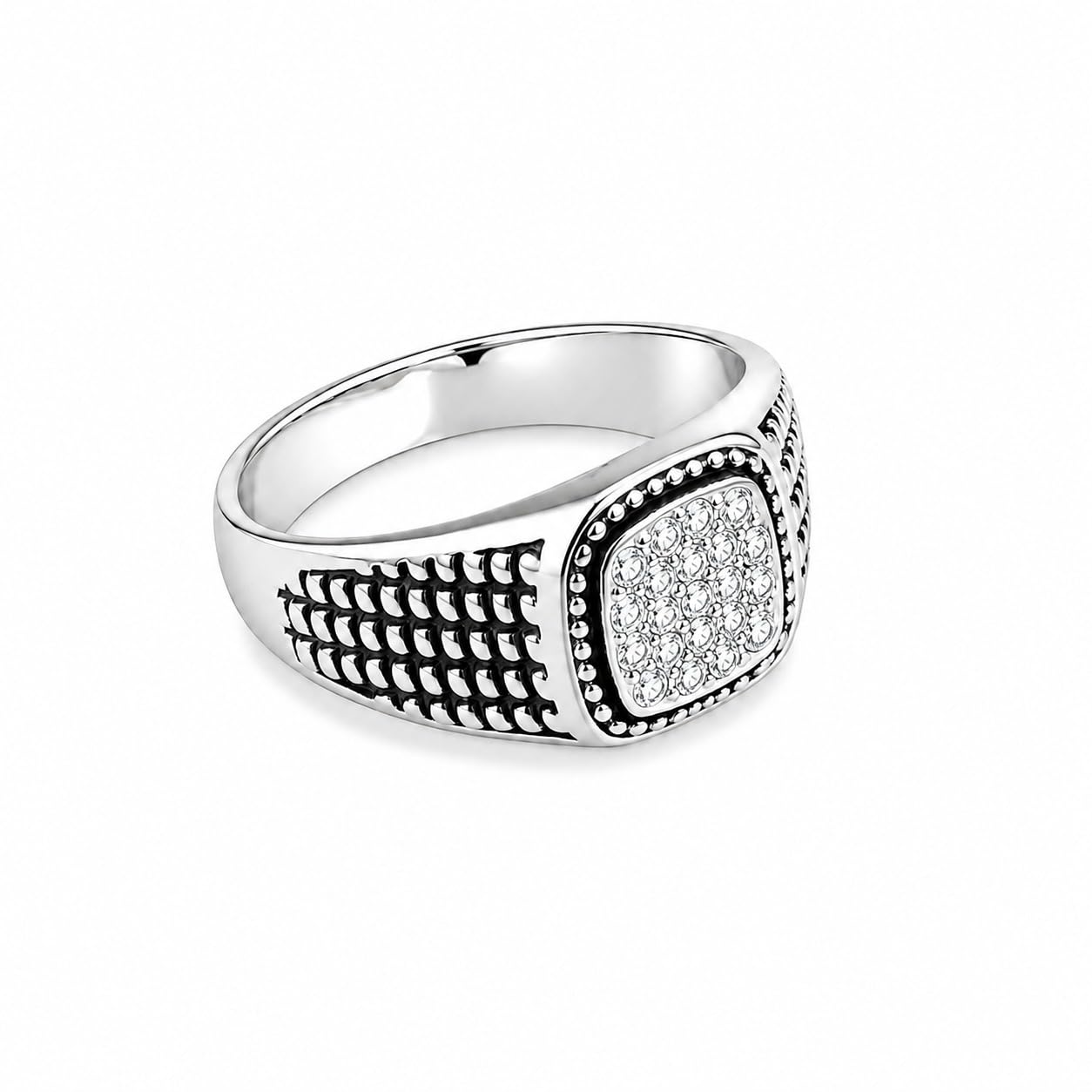 Men's Stainless Steel Statement Ring, Square Top with Sparkling Crystal Cubic Zirconia, Fashion Finger Ring-image-33