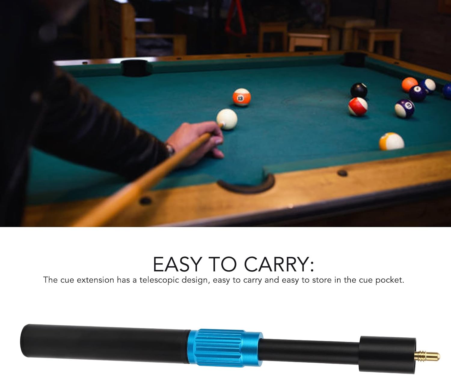 9 Inch Pool Cue Extender, Telescopic Pool Stick, Aluminum Alloy Billiard Extension Cue, Comfortable Grip, Portable, Ideal Billiard Accessories for Most Standard Cues