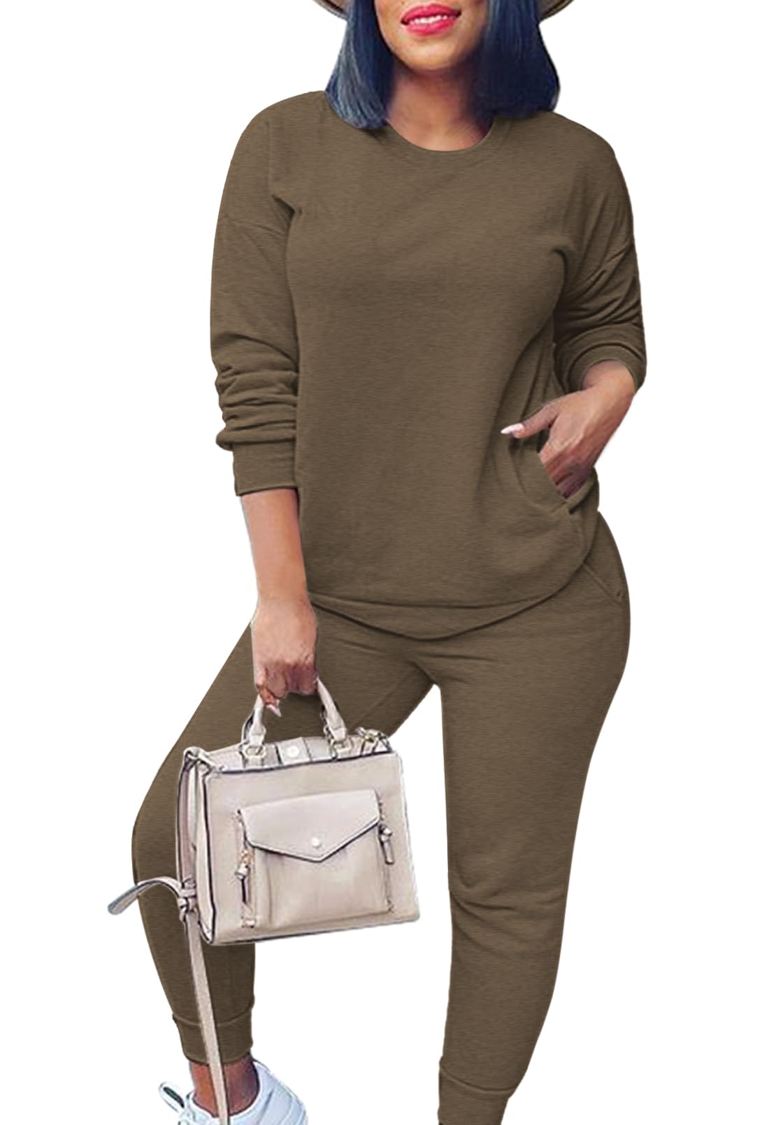 Fixmatti Women's 2 Piece Sweatsuit Long Sleeve Shirts Jogger Pant Set Tracksuit