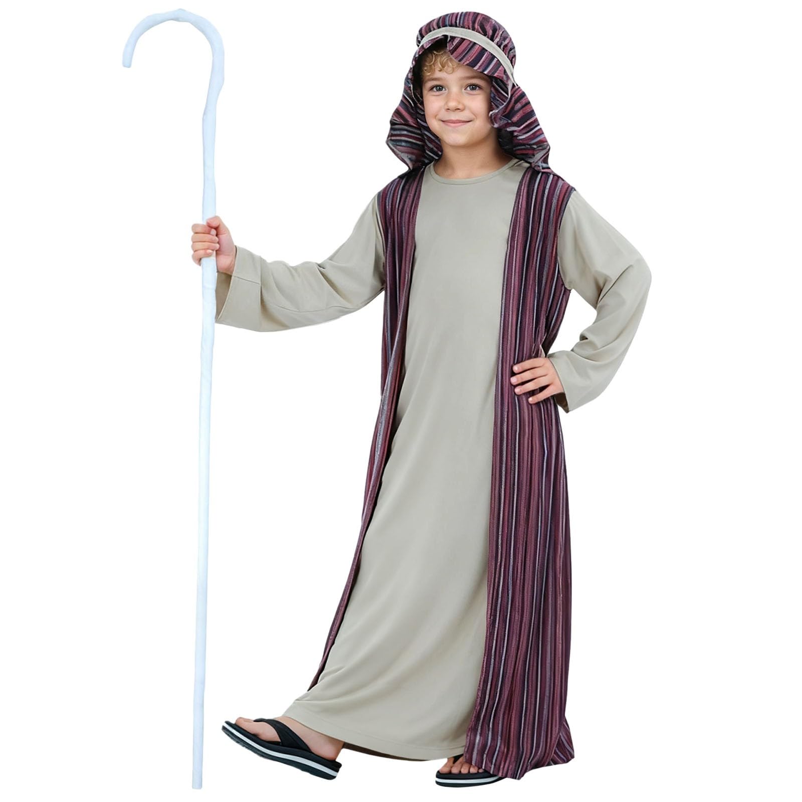 Shepherd Costume Kids, Joseph Costume Kids, Innkeeper Costumes Boys, Nativity Costumes for Kid Brown, Biblical Clothes for Boys Religious Dress-Up Bible Clothes 4PC(Headscarf + Robe + Hair Tie + Belt)