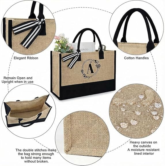 Bolsa tote de lona grande con letra impresa miniatura 5