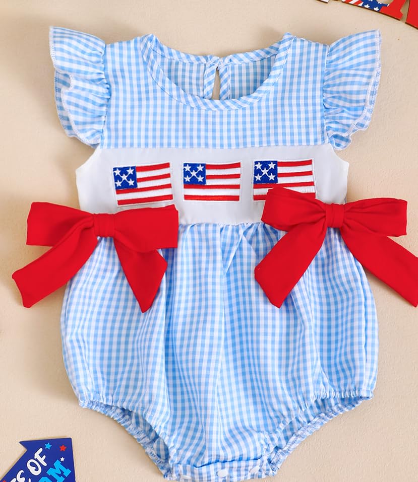 Socutebabe My First 4th of July Baby Girl Outfit Infant Fourth of July Bubble Romper Newborn Independence Day Clothes (American Flag-Blue, 0-3 Months)