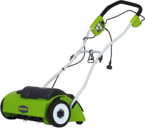 Review Greenworks 10 Amp 14” Corded Electric Dethatcher (Stainless Steel Tines)
