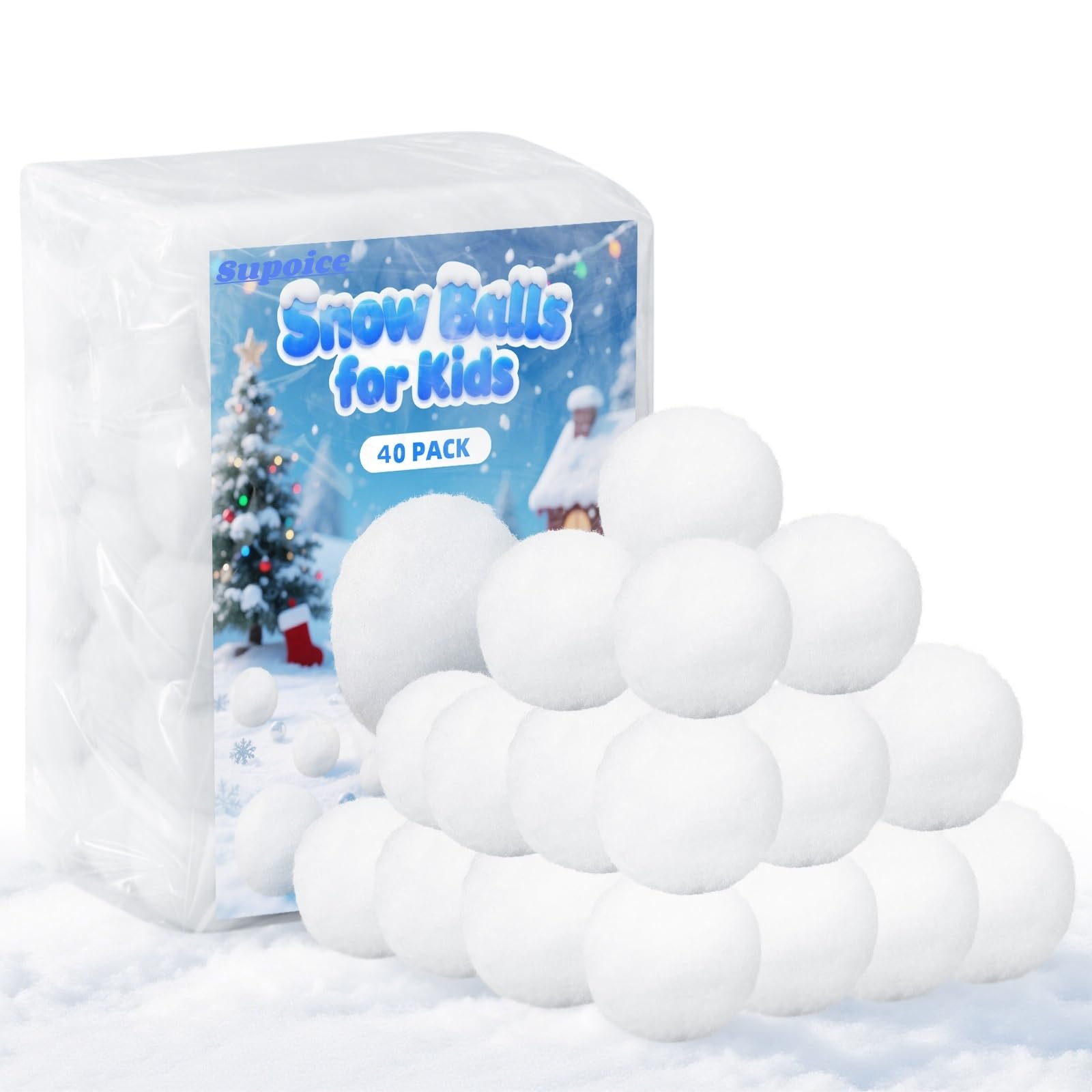 Supoice 40 Pack Snow Balls Indoor 2 Inch Large Snow Fight Balls Christmas & Winter Holiday Realistic Fake Snow Toys for Indoor, Outdoor Snow Fight,
