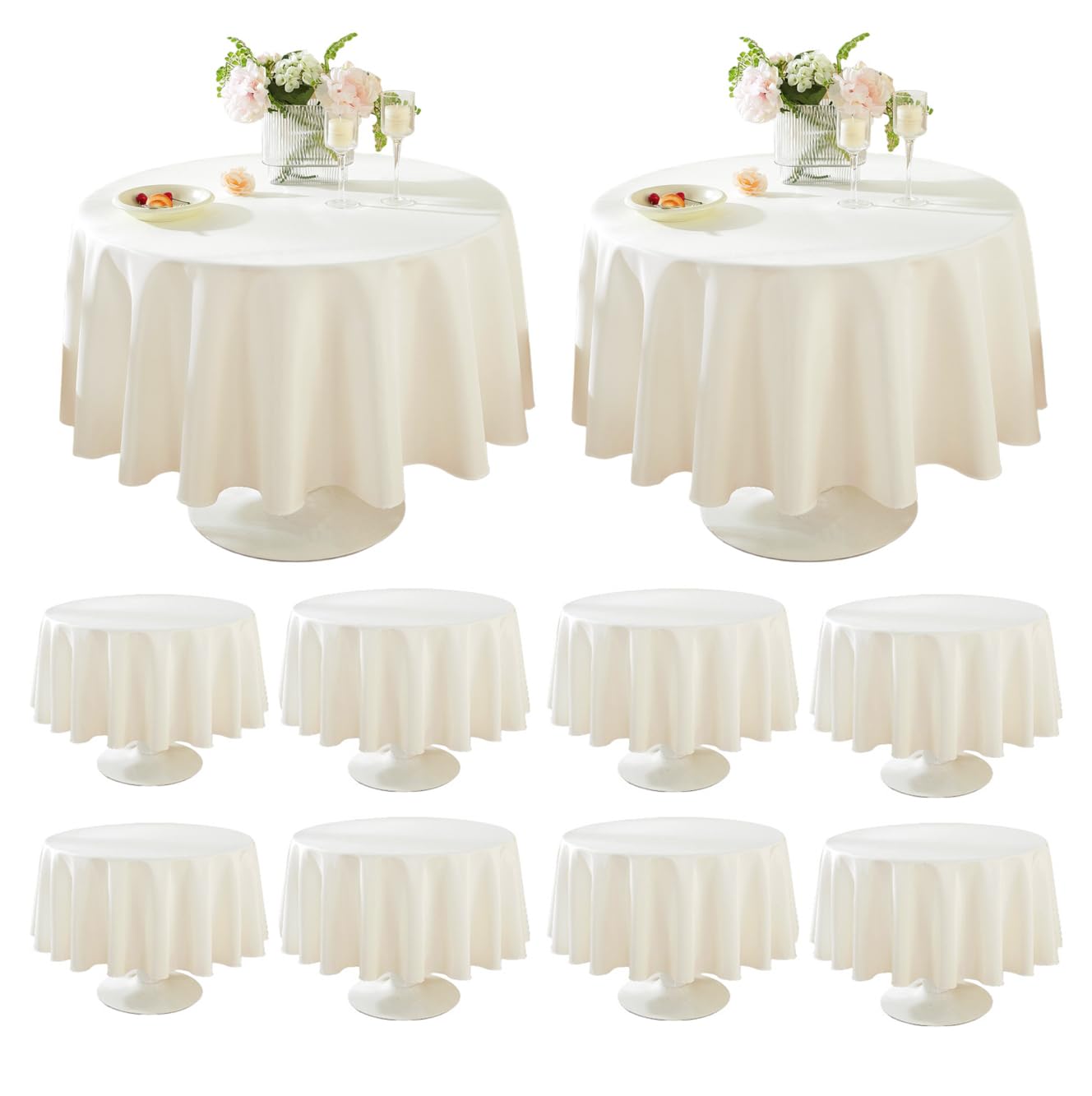 Craft And Party 10 Pack Round Tablecloth 70 Inch Ivory Tablecloth, Polyester Fabric Washable Table Cloth for Home, Party, Wedding or Restaurant Use.