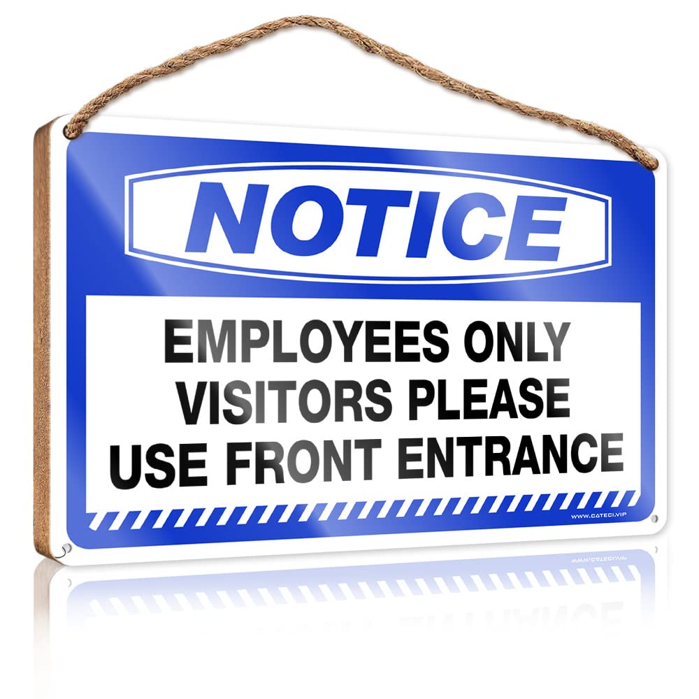 FZFN Signs & Plaques Notice Employees Only Visitors Please Use Front Entrance Wooden Sign Bar Signs For Man Cave Bar Signs For Home(23X35CM)
