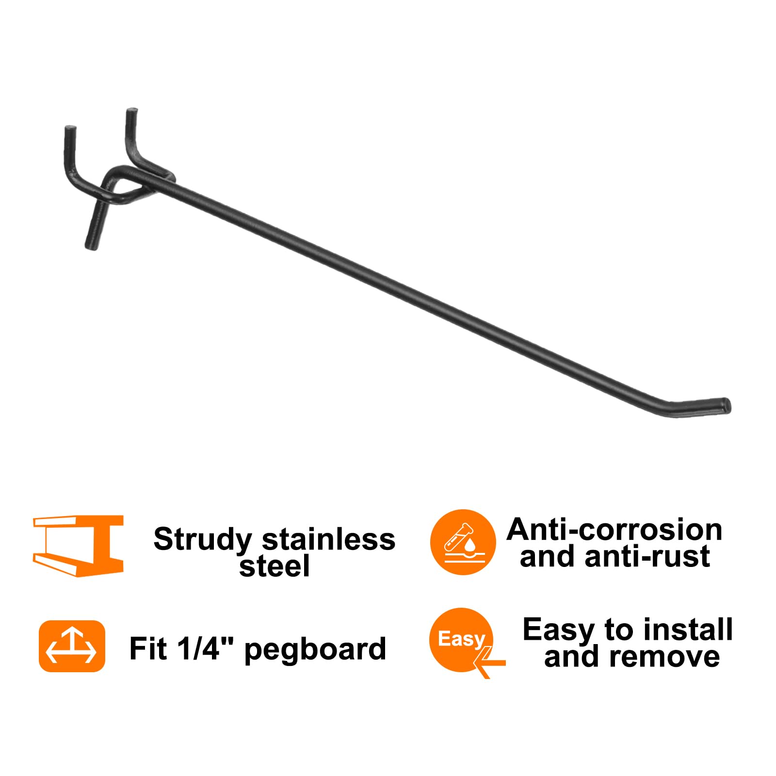 QUARKZMAN 50 Piezas Ganchos Para Tablero Perforado De 8" Acero Inoxidable Ganchos Colgantes Para Exhibición PortaDe Pared Para Organizar Para Taller Garaje Cocina Tienda Negro