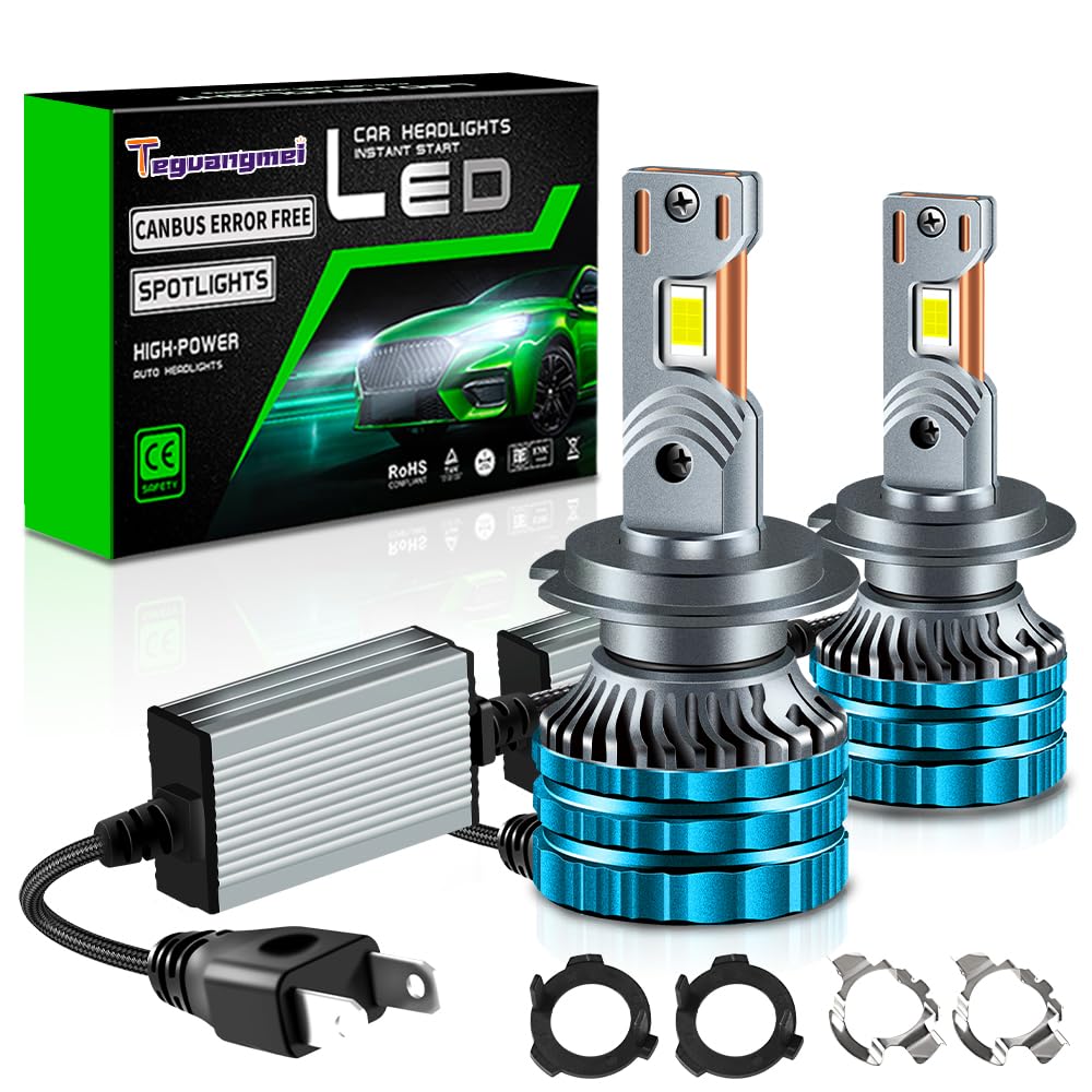 Lampadine LED H7 con Adattatore di Base, 110W 20000LM 400% Luminosità Elevata Lampadina Fari Auto 6000K Bianco Freddo, No Canbus Errore, Abbaglianti e Anabbaglianti Kit, 2PCS