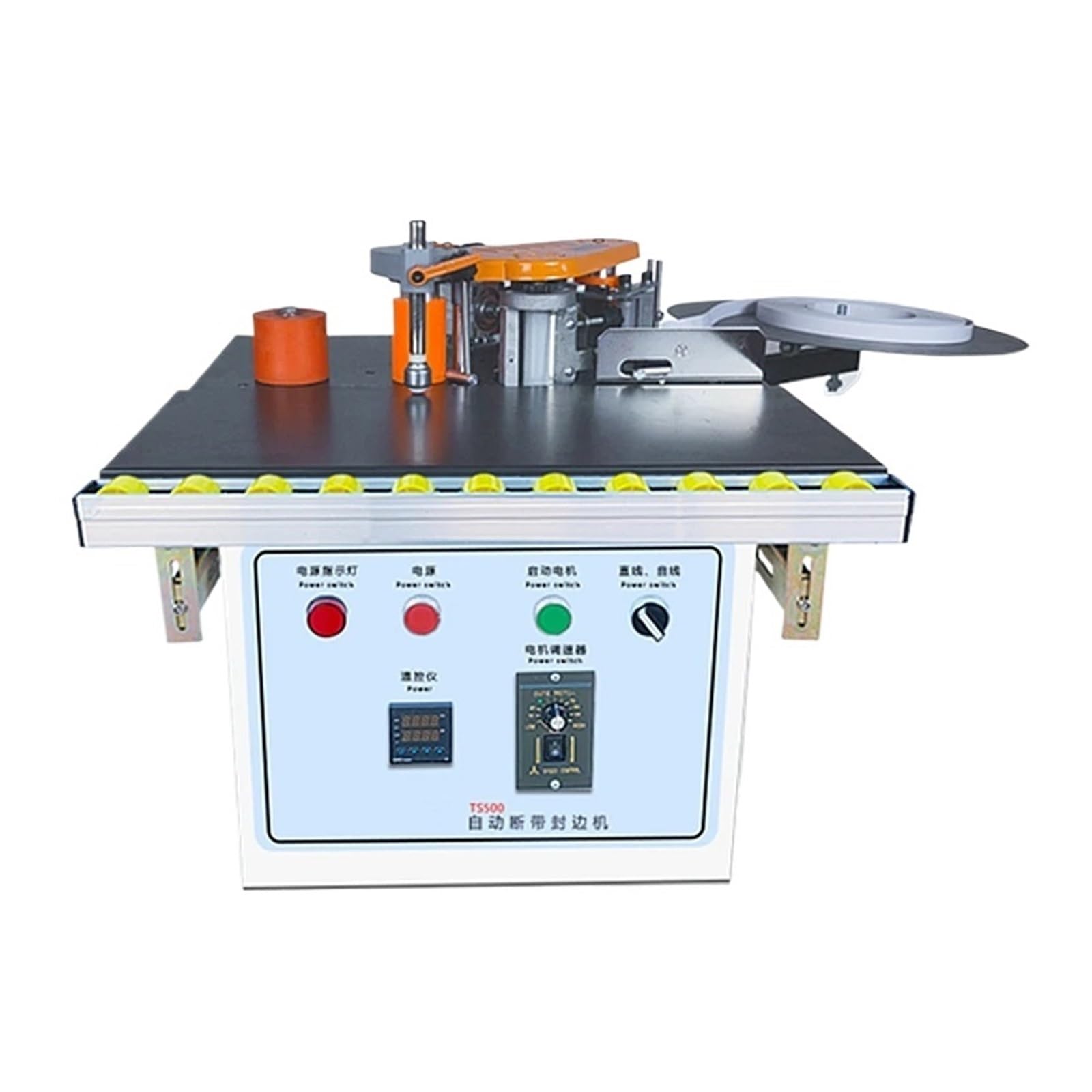 Desktop Woodworking Edge Banding Machine TS500 Double Side Gluing Portable Bander 1200W 2-6m/min Tools with Tray Cut Operates Smoothly Performs Well
