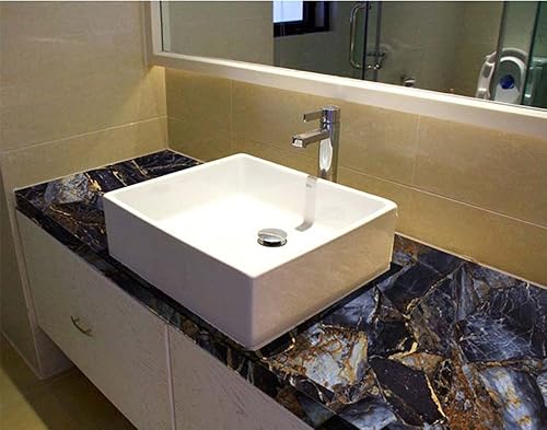 Miniatura 3 de REDODECO Papel adhesivo de mármol de piedra azul, papel adhesivo de granito brillante, envoltura de vinilo para encimera de cocina, papel de