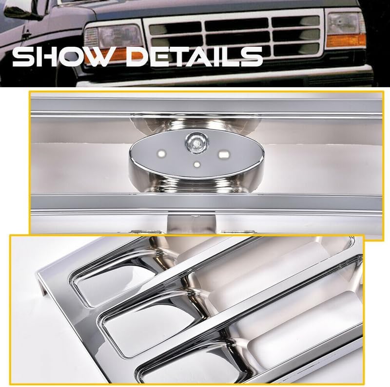 Chrome Bumper Grille Compatible with 1992-1997 F 15O F 25O F Super Duty Bronco Bumper Grille with Headlight Door Grille Kit 3Pcs FO1200173