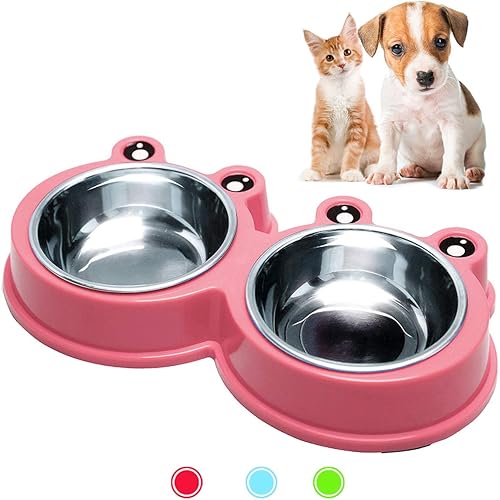 Durable Stainless Steel Dog Bowls Food Water Feeder Resistant Silicone Mat Prevent Slipping No Spill Feeder Pet Bowls for Little Size Dogs/Cats Like Chihuahua