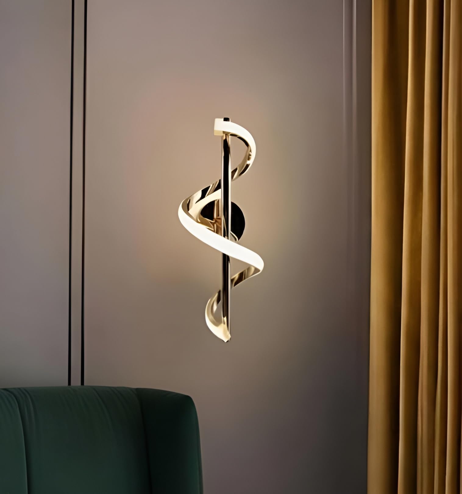 IGNITE GALAXY Spiral Shape Golden LED Wall Light Pack of 1 | Modern 3-Color Lighting Lamp for Home, Hall, Bedroom, Living Room | Warm White, Natural White, Cool White | Decorative Wall Mount Fixture