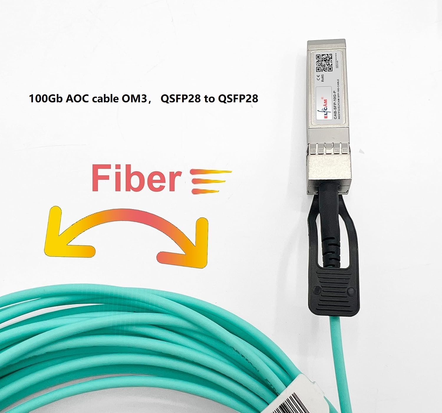 Elfcam - 3 Metri Cavo Fibra Ottica QSFP28 a QSFP28 100G, OM3 Active Optical Cable 100Gbps per Data Center, Server e Reti ad Alta Velocità
