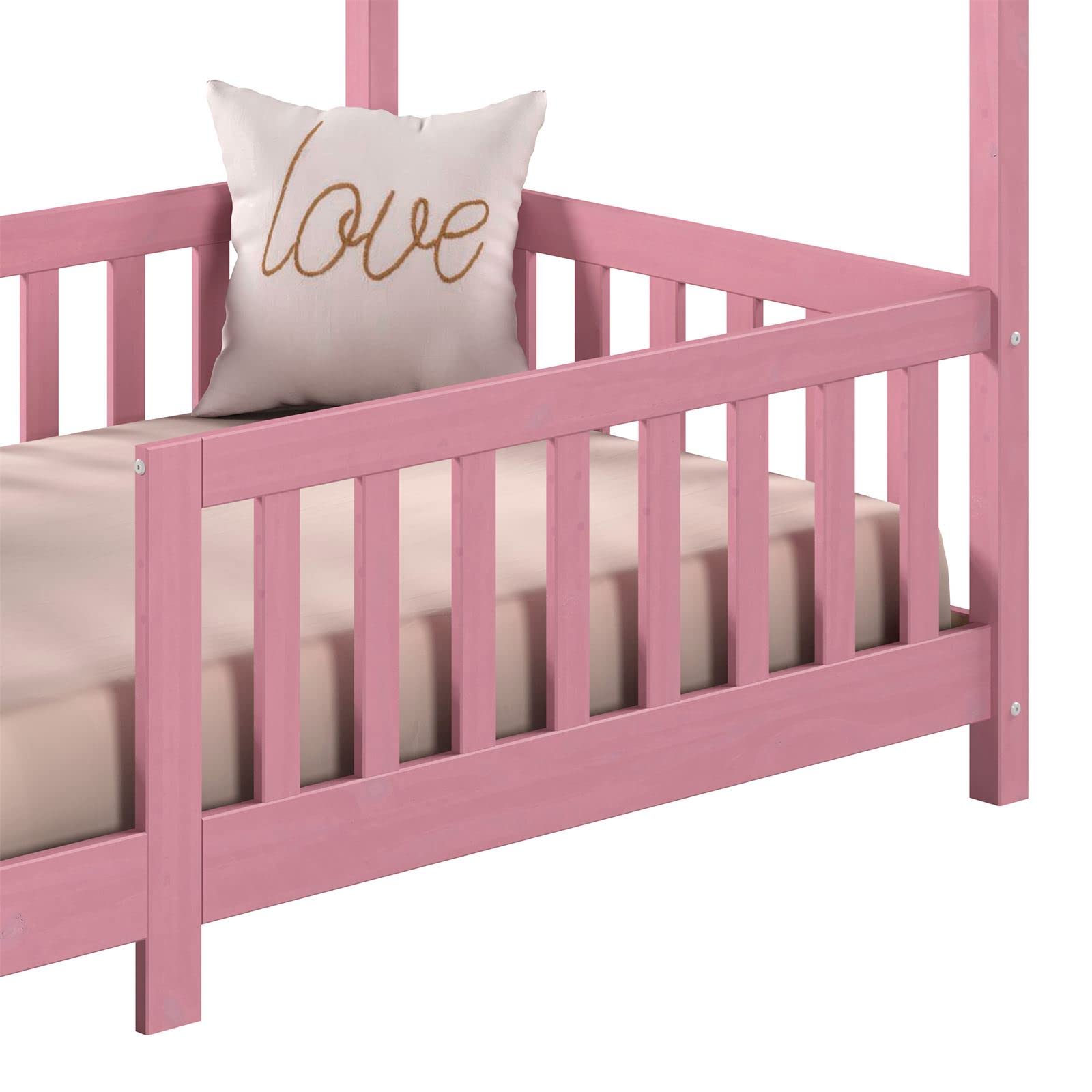 IDIMEX Lit Cabane Nina Enfant Simple Montessori Bois Pin Massif Lasuré Rose 90x200 cm